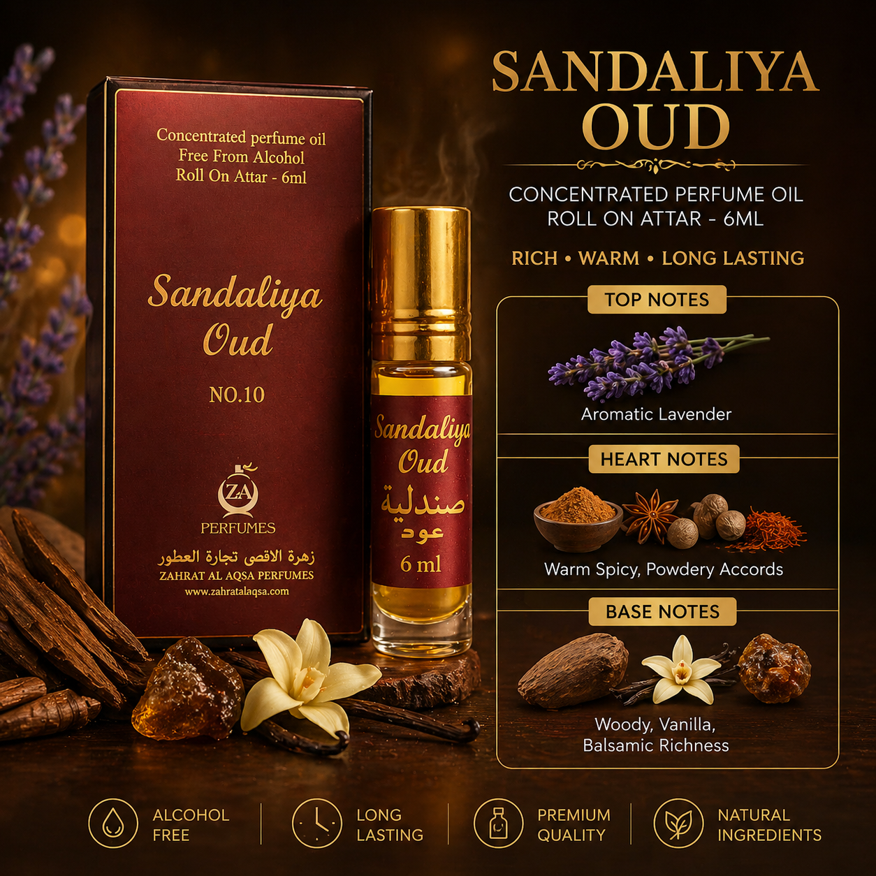 Sandaliya Oud Roll-on by Zahrat Al Aqsa - 6 ML