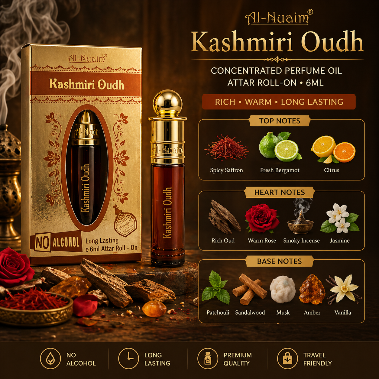 Kashmiri Oud Roll-on by Al Nuiam- 6 ML